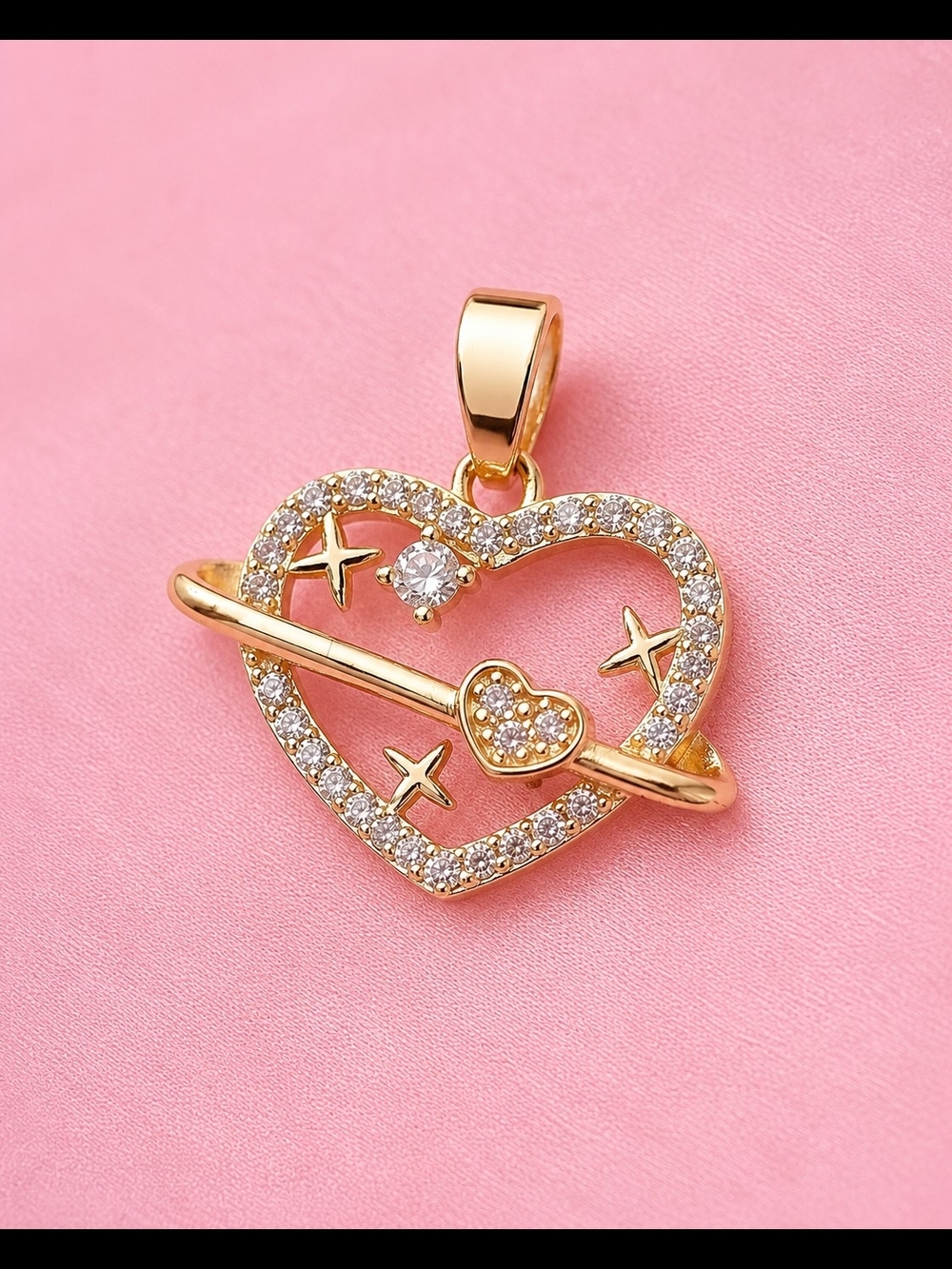 Laminated 14k. Gold Heart Pendant with Cubic Zirconia Accents - Women Jewelry